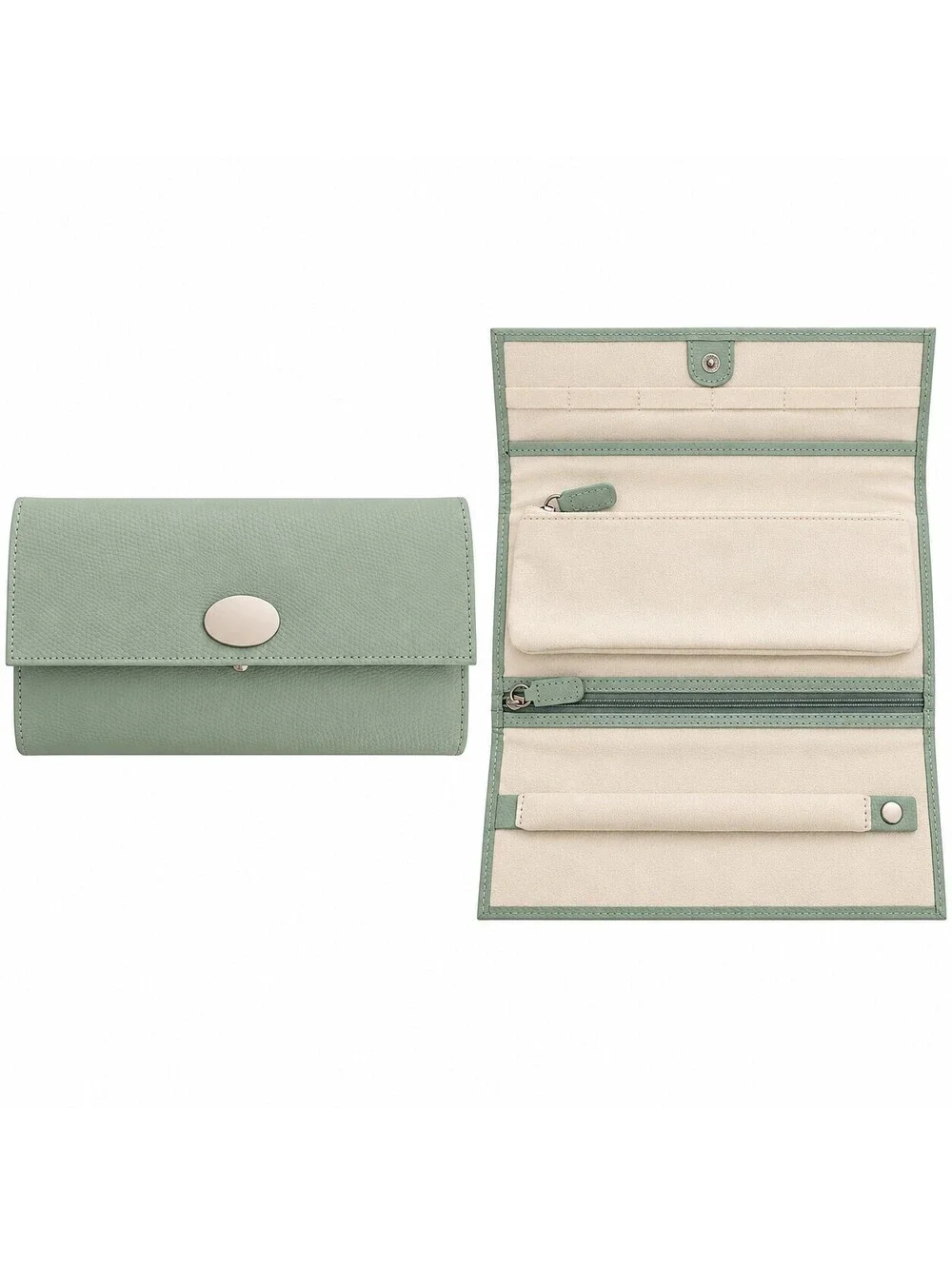 Pottery Barn Mckenna travel jewelry portfolio Tri Fold Mint Green WOLF
